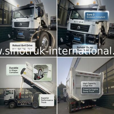 Camion benne HOWO blanc en forme de U de 371 ch avec performances supérieures de levage intermédiaire