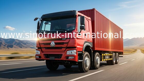 camion commercial rouge de boîte de la cargaison 336HP de l'euro 2 de 8X4 LHD 30-60 tonnes