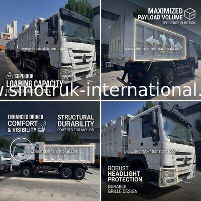 Moteur SINOTRUK 371HP 6 × 4 LHD HOWO Camion Benne Blanc 19-20CBM Levage central