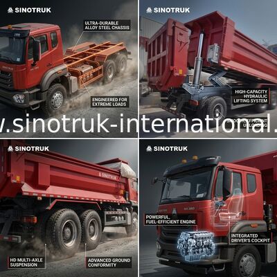 Sinotruk Hohan Nouveau camion de déchargement à bascule Howo N7 8 × 4 12 roues 380hp Lhd ou Rhd Avec conteneur de type U en bâton