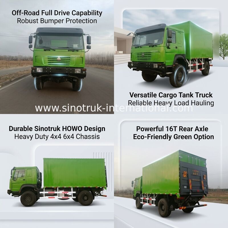 Camion lourd SINOTRUK avec transmission 4x4 à conduite à gauche, caisse de chargement de 5000*2300*2300 mm et essieu arrière de 16 tonnes pour le transport de charges lourdes