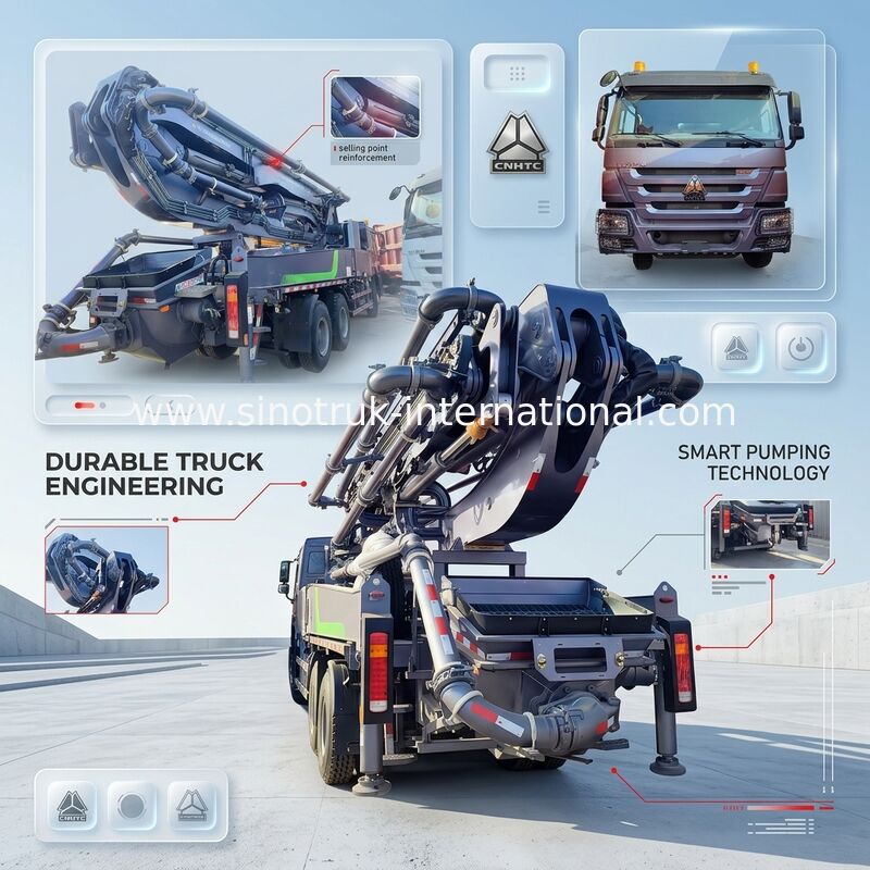 Maîtrise de la hauteur HOWO 380HP Smart Pump Trucks 52m Boom 6x4 Traction pour un versement vertical inégalé