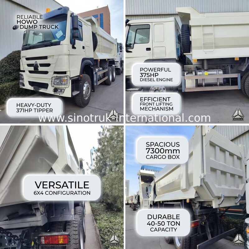 Durable HOWO 6×4 371HP 20CBM camion de décharge blanc avec un corps en acier de haute résistance pour le travail lourd