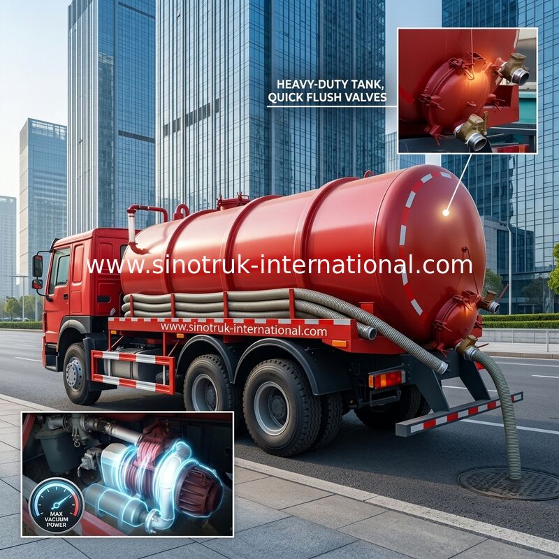 camion d'aspiration d'eaux d'égout de 15CBM LHD 336HP, camion de pompage de fosse septique