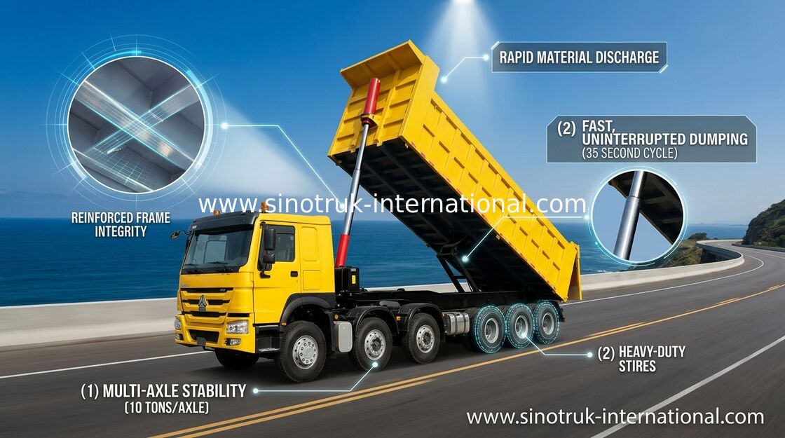 3 axes inclinant semi le camion de remorque pour le mien et la construction 60-80 tonnes