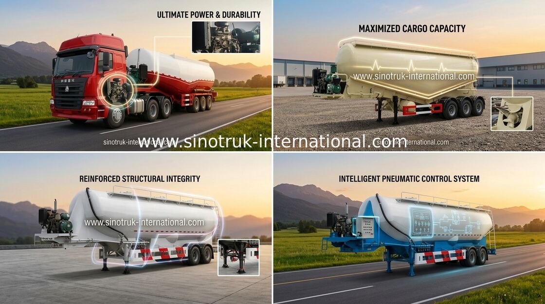 Axe de SINOTRUK 3 48500 litres de ciment de réservoir semi de camion de remorque en vrac capacité de chargement de 50 - 80 tonnes