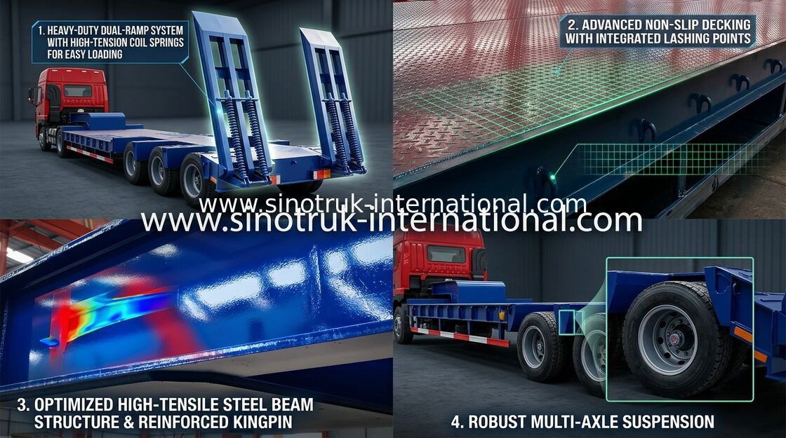 de Bas-lit axes du camion de remorque semi 3 70Tons 15m pour la machine de chargement de construction