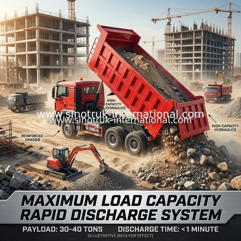 Camion Benne HOWO TX 6x4 Haute Efficacité | Carrosserie Rouge, Moteur 400CV, Conteneur 20M3, Transport Lourd 60 Tonnes