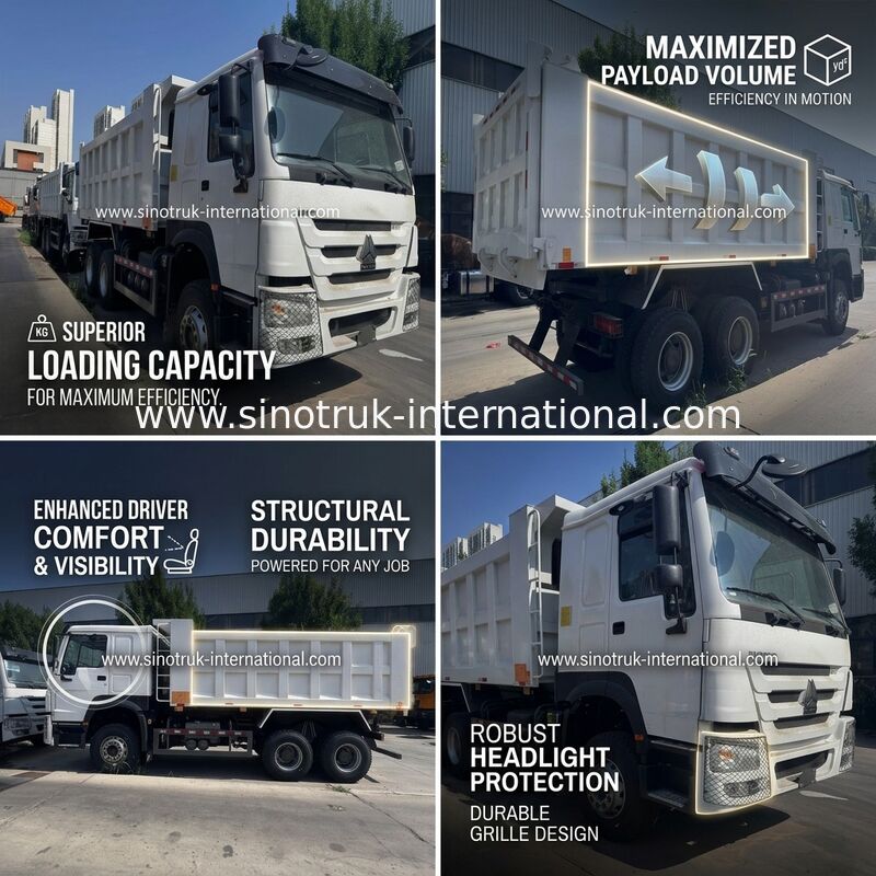 Moteur SINOTRUK 371HP 6 × 4 LHD HOWO Camion Benne Blanc 19-20CBM Levage central