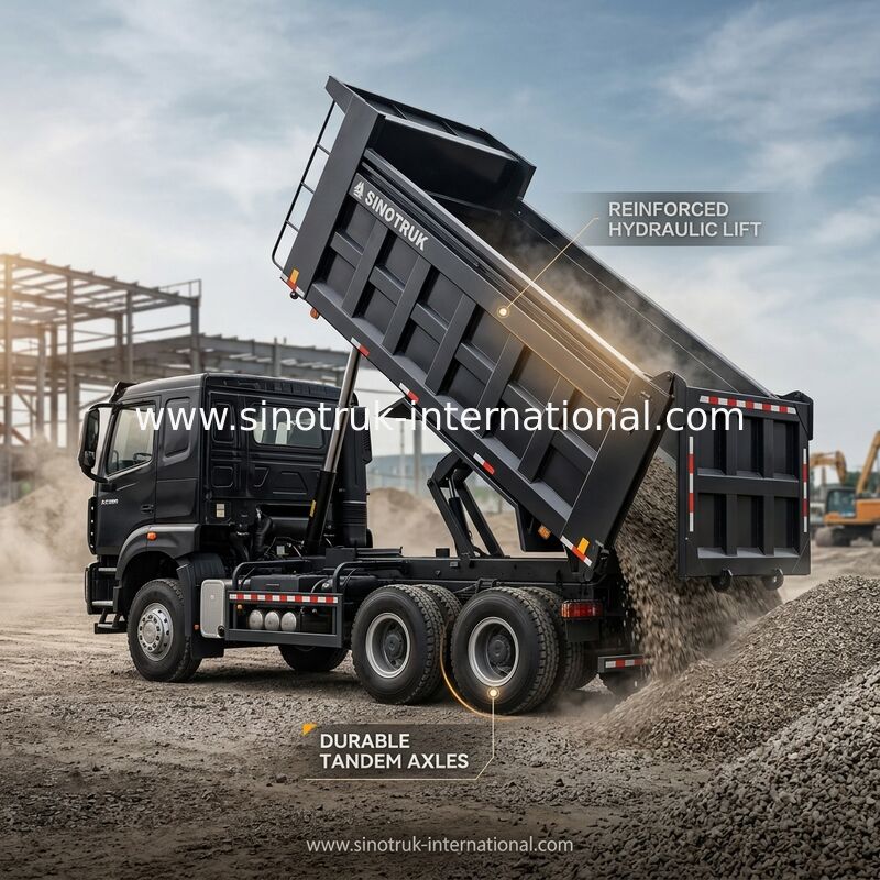 HOWO NX 380HP RHD Black Tipper Dump Truck avec volet de bâton