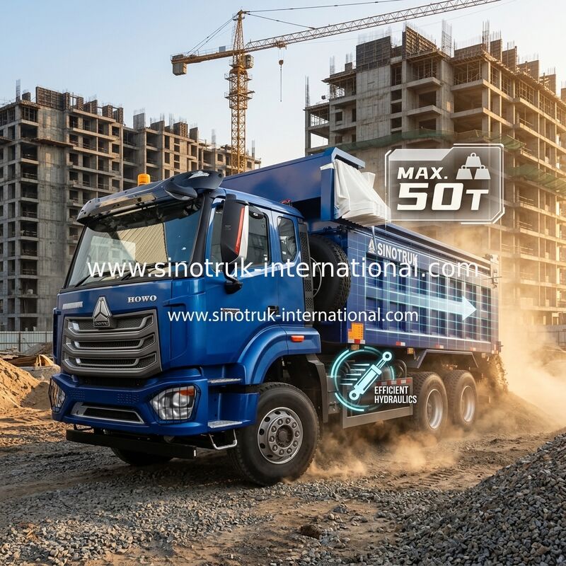 SINOTRUK HOHAN NEW HOWO 30 - 40 tonnes RHD 10 roues Tarpaulin pour la construction bleu Haute efficacité Levé et déchargé