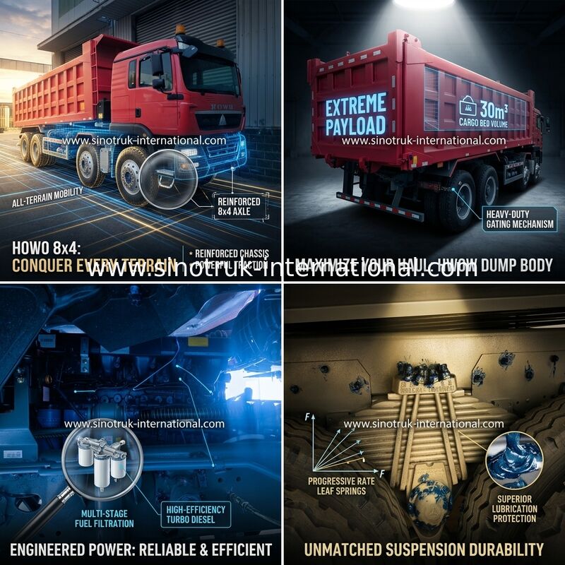 Sinotruk Howo camion de décharge à bascule Tx 400hp Euro 2 8 × 4 Lhd 12 roues rouge