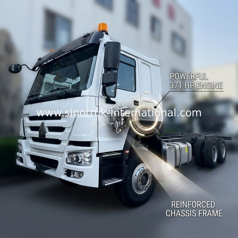 SINOTRUK HOWO Chassis de camion SINOTRUK Moteur 371HP 6 × 4 RHD avec lumière d'avertissement utilisé dans les camions à décharges camions cargo camions à eau