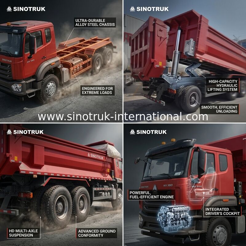 Sinotruk Hohan Nouveau camion de déchargement à bascule Howo N7 8 × 4 12 roues 380hp Lhd ou Rhd Avec conteneur de type U en bâton