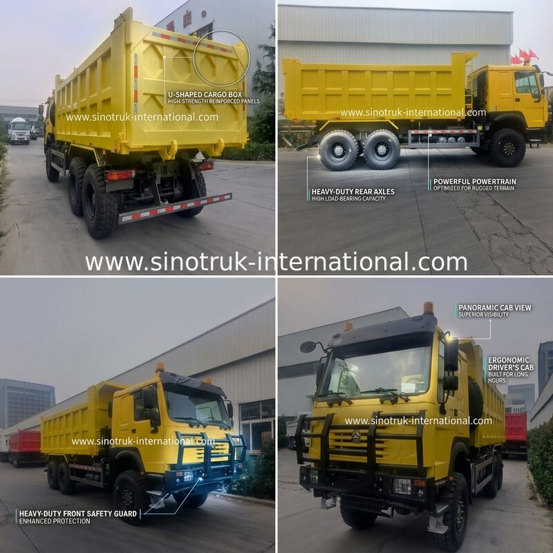 Sinotruk Howo camion de décharge à bascule 6 × 6 à traction intégrale avec 14.00R20 pneumatique unique 380 ch