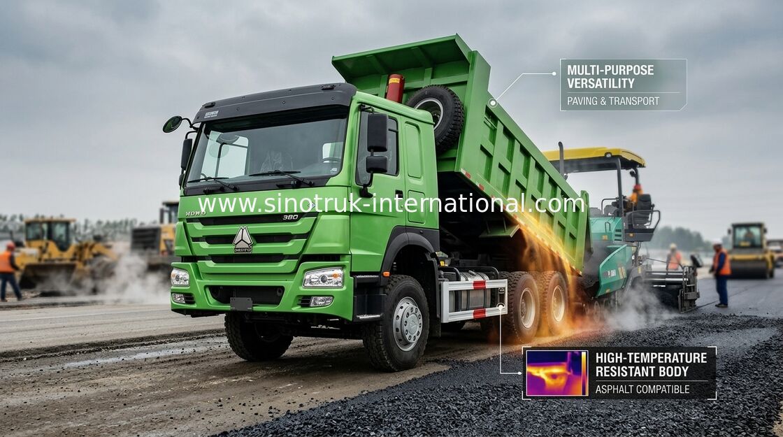 Le camion à benne basculante de verseur du châssis 371HP de couleur verte 12 roule des tonnes de 28CBM de LHD 60 - 70