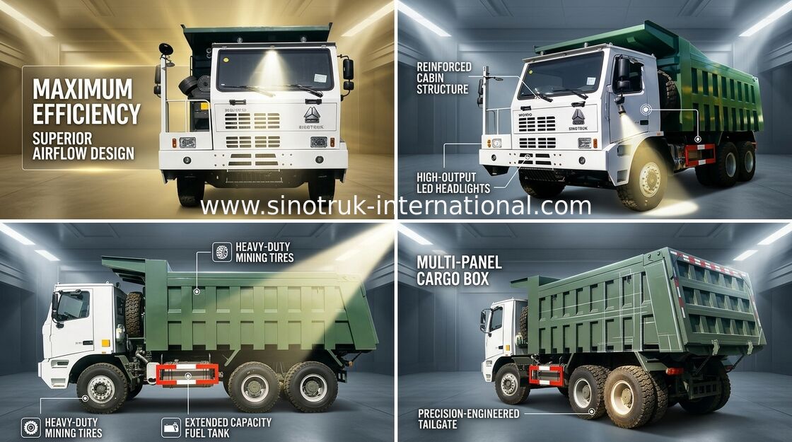 Camion à benne basculante résistant de verseur LHD avec la cabine squelettique de haute résistance unilatérale