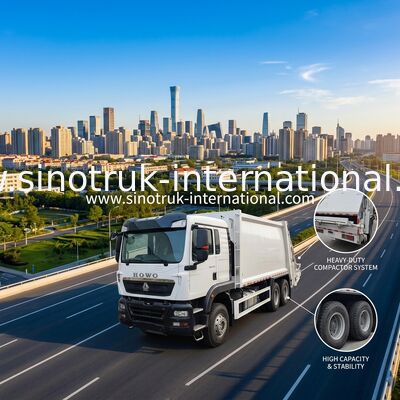 Camion à ordures à compression de grand volume de 18 m³ avec moteur de 371 CV et pneus robustes pour une gestion efficace des déchets