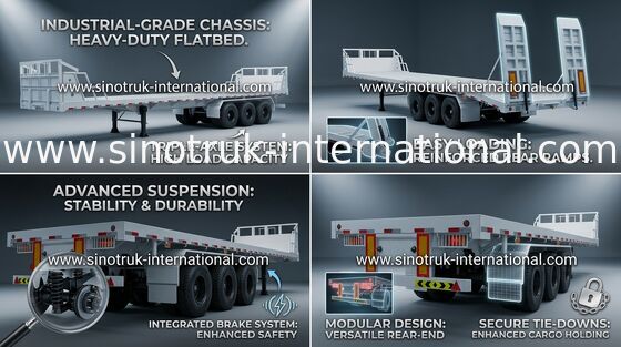De manganèse de l'acier 3 d'axes de conteneur remorque à plat de camion semi transportant les marchandises lourdes
